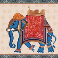 89. Mughal Traditional decorative Elephant caravan vector illustration frame pattern